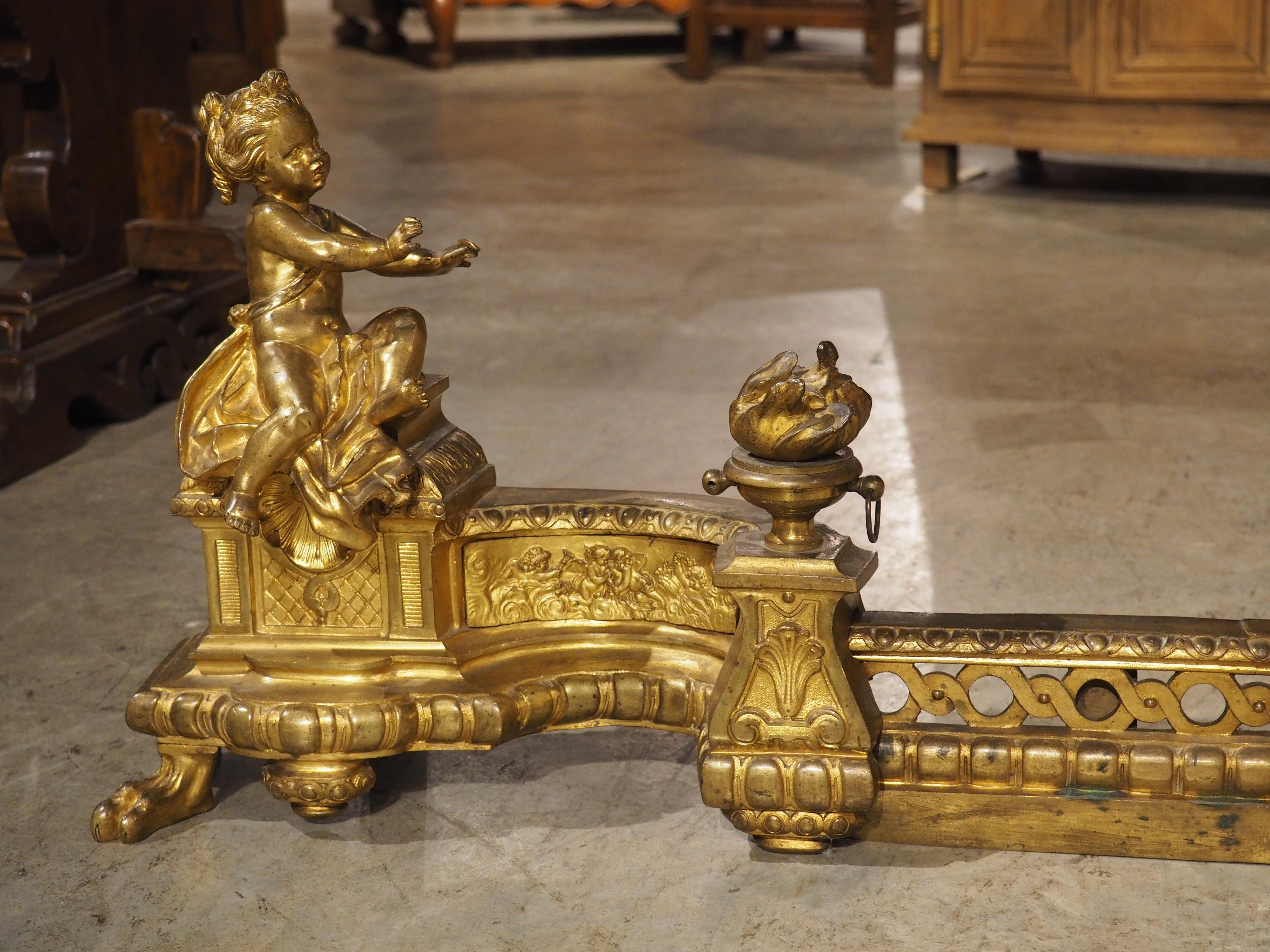 Dorato Antique 3 pezzi in bronzo dorato francese 'Bar de Cheminee', parafuoco, C.C. 1880 in vendita