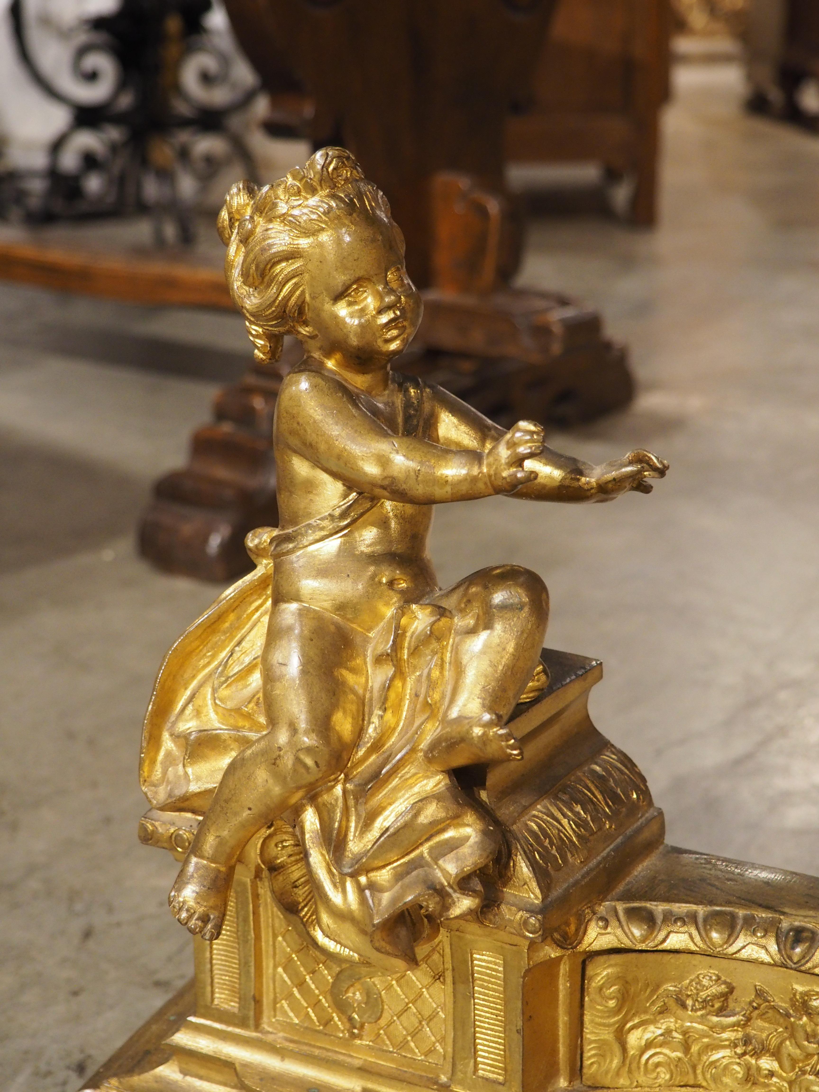 Metallo Antique 3 pezzi in bronzo dorato francese 'Bar de Cheminee', parafuoco, C.C. 1880 in vendita