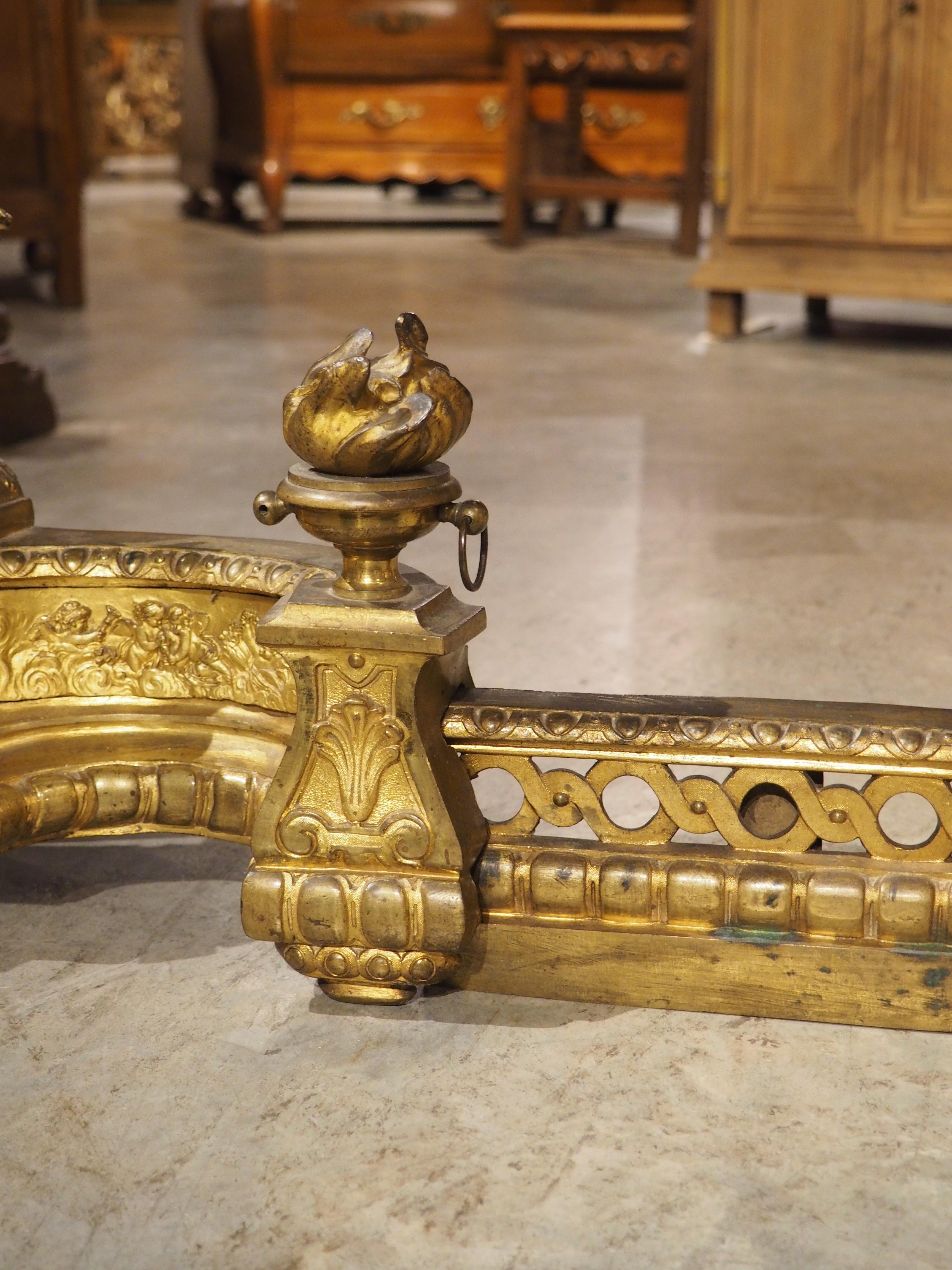 Antique 3 pezzi in bronzo dorato francese 'Bar de Cheminee', parafuoco, C.C. 1880 in vendita 2