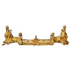 Antique 3-Piece French Gilt Bronze ‘Bar de Cheminee’, Fireplace Fender, C. 1880