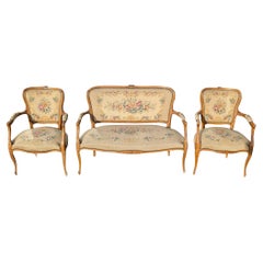 Antique 3 Piece Louis XV Style Carved Walnut Parlor Suite Antique 3 Piece Louis XV Style Carved Walnut Parlor Suite
