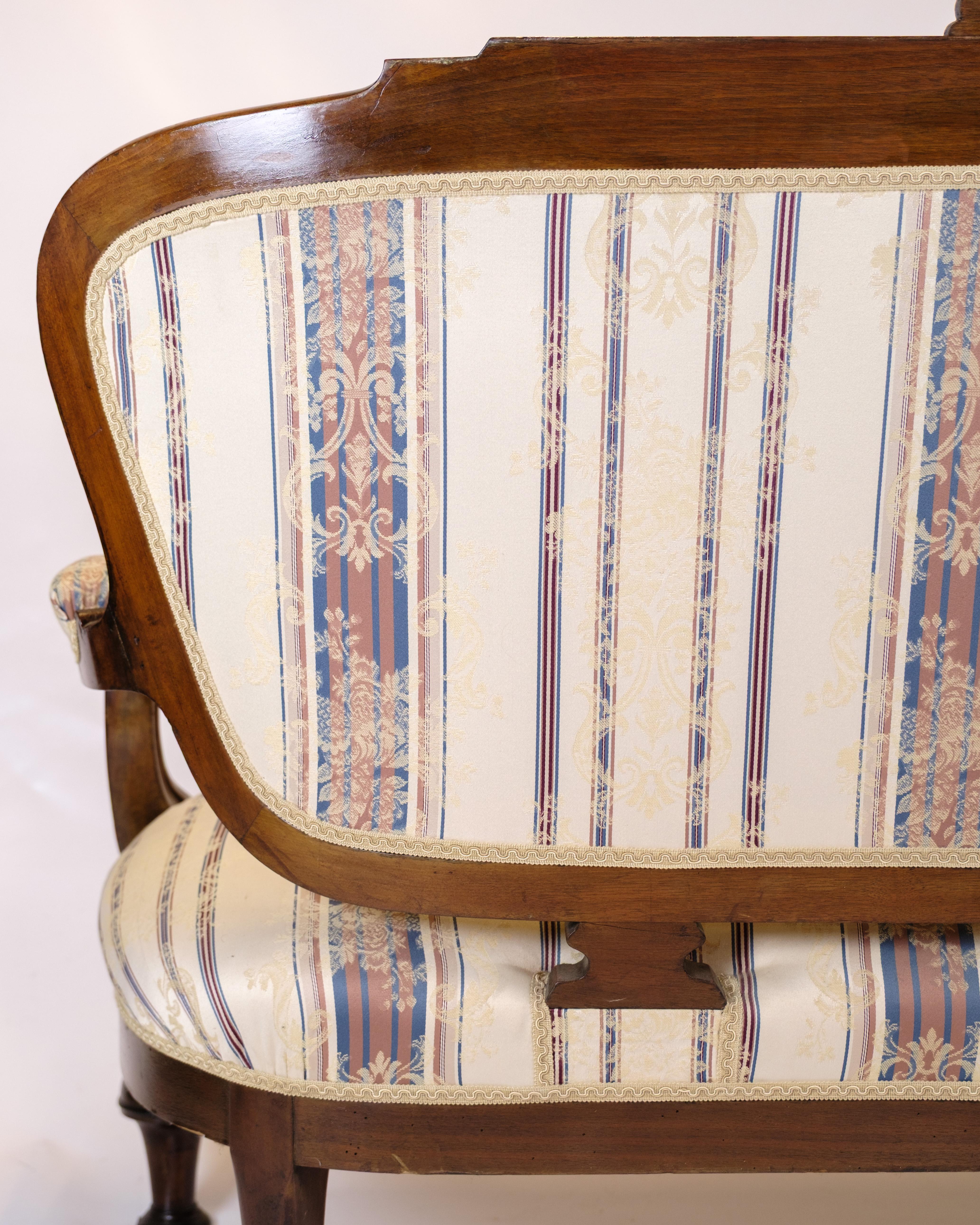 Antique 3-Seater Sofa In Klunke Style Made In Walnut & Striped Upholstery im Angebot 4