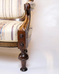 Divano antico a 3 posti in stile Klunke in noce e tappezzeria a righe