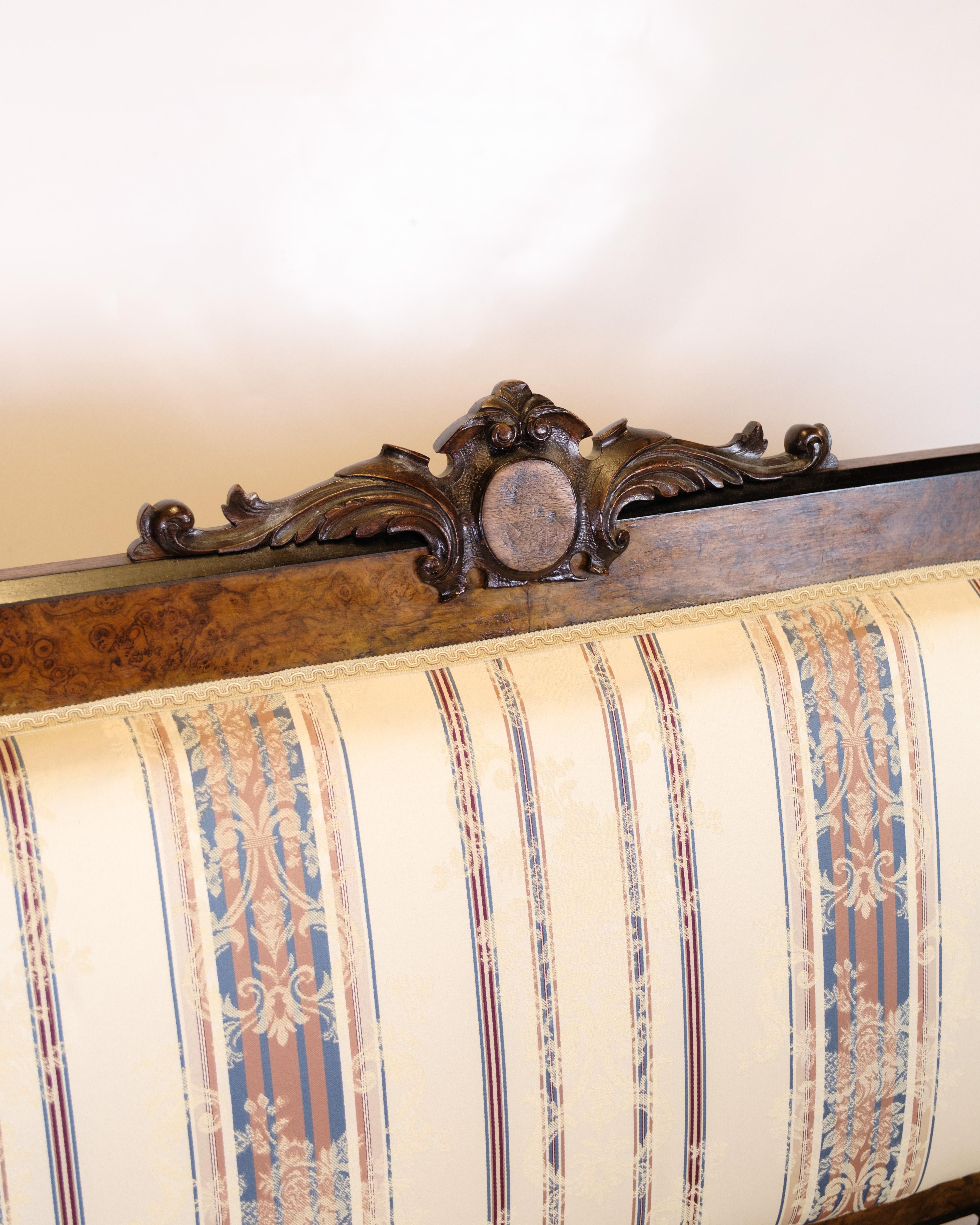 Antique 3-Seater Sofa In Klunke Style Made In Walnut & Striped Upholstery im Angebot 1