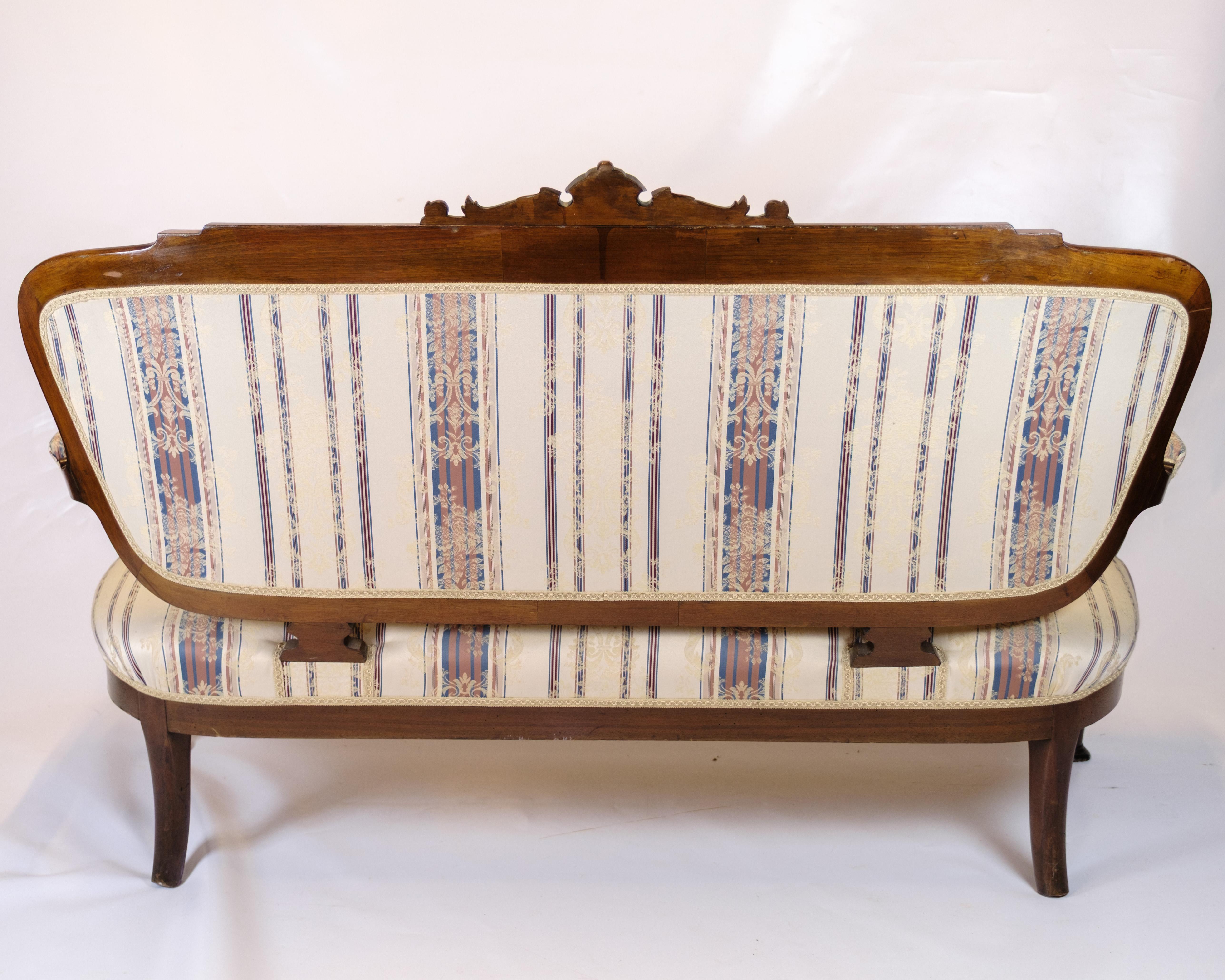 Antique 3-Seater Sofa In Klunke Style Made In Walnut & Striped Upholstery im Angebot 2