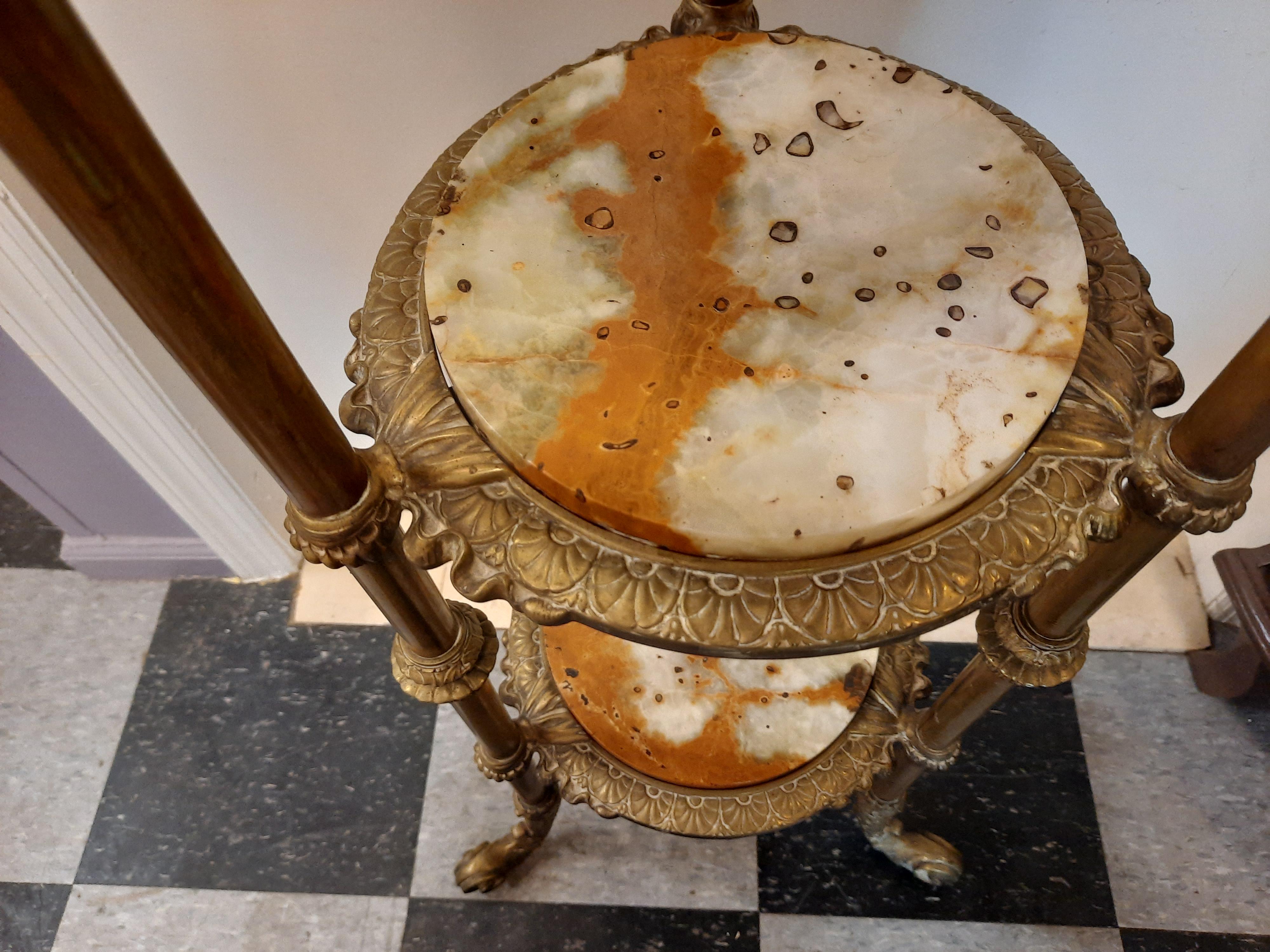 Antique 3 Tier Brass and Marble Pedestal In Good Condition For Sale In Livingston, NJ