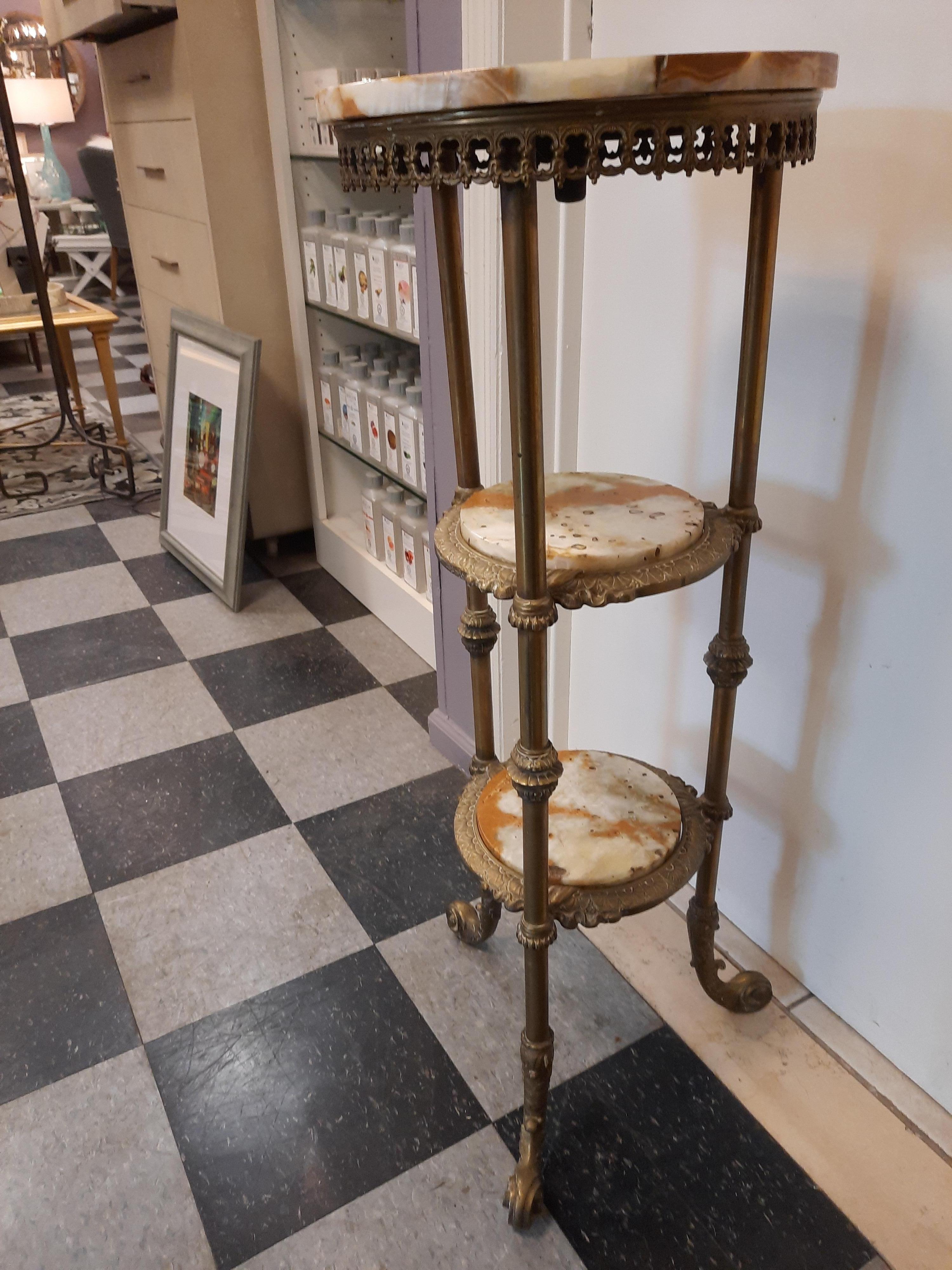 Antique 3 Tier Brass and Marble Pedestal For Sale 3