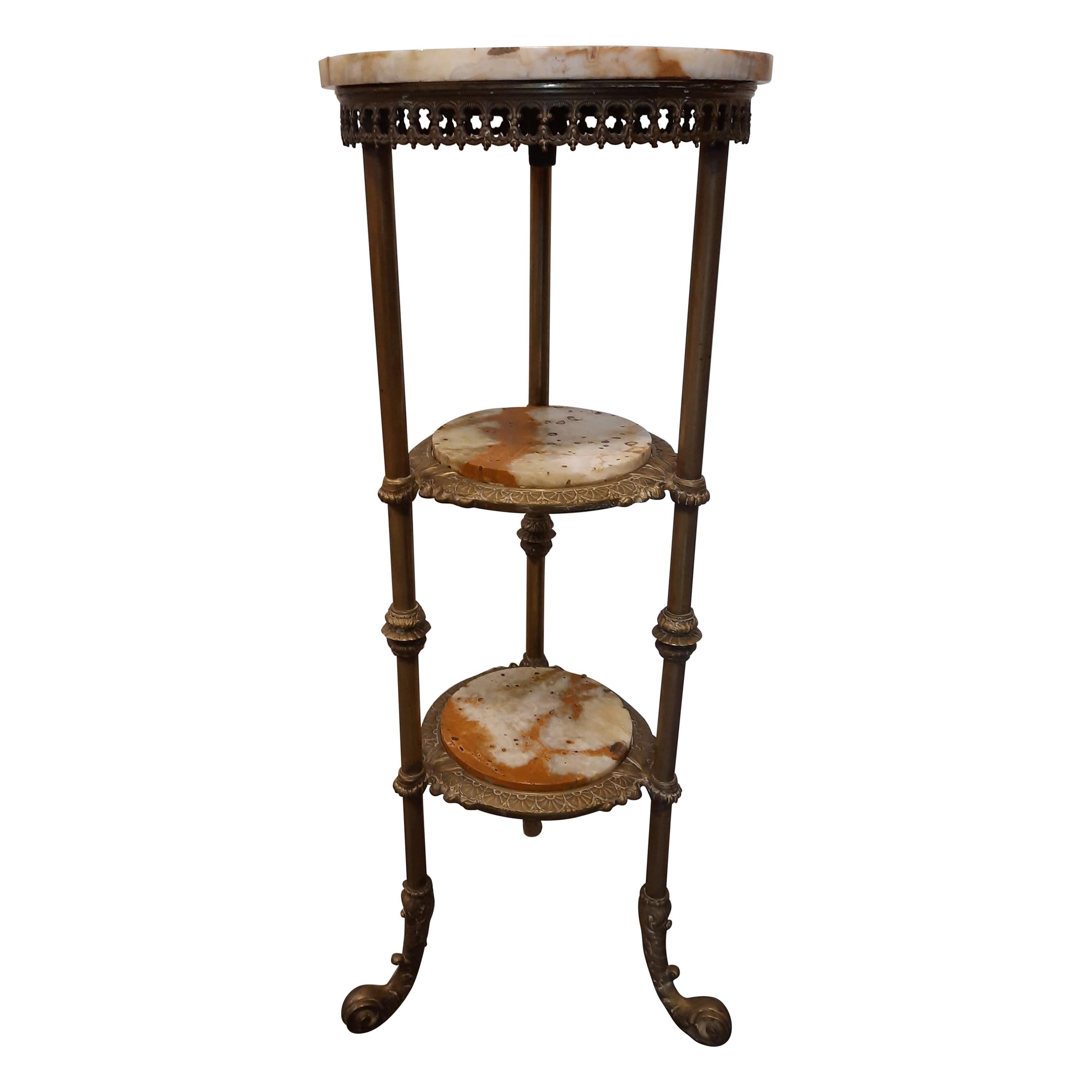 Antique 3 Tier Brass and Marble Pedestal For Sale