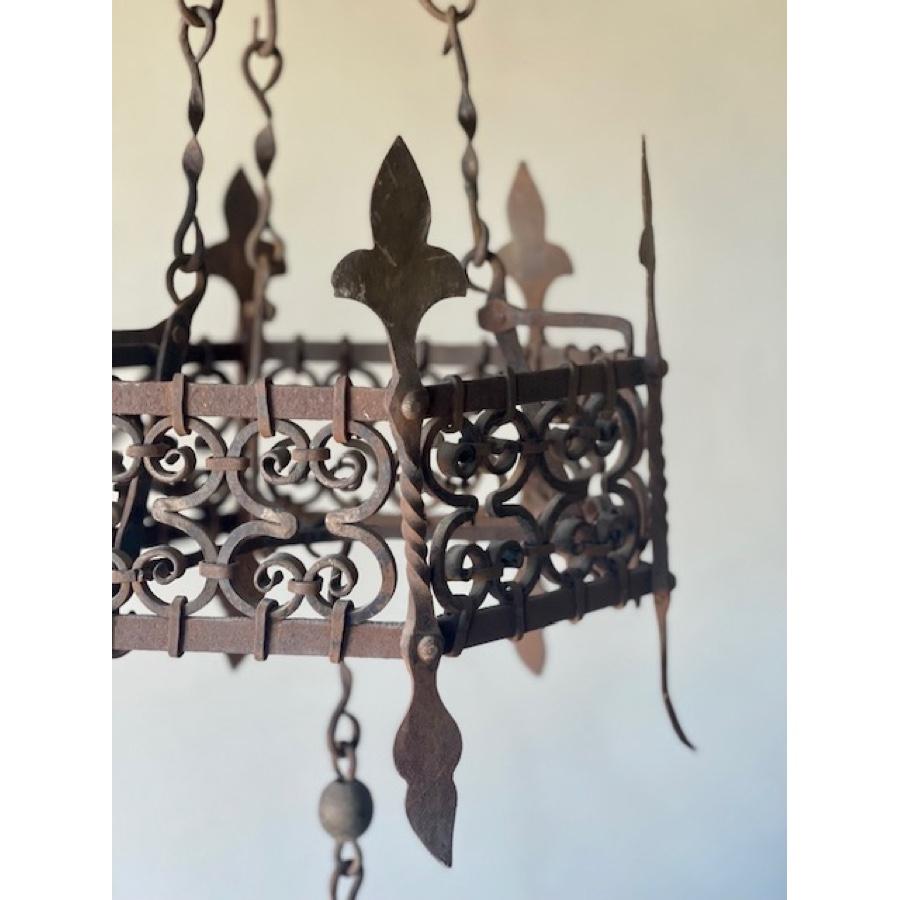 Antique 3-tier Candle Iron Chandelier In Good Condition For Sale In Scottsdale, AZ