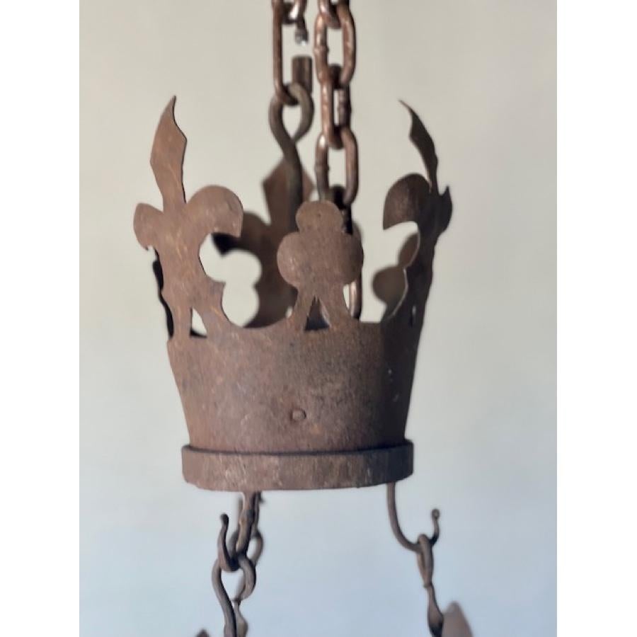 19th Century Antique 3-tier Candle Iron Chandelier For Sale