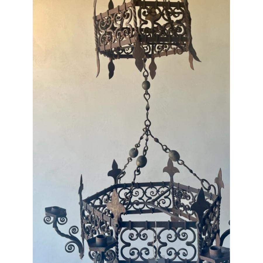 Antique 3-tier Candle Iron Chandelier For Sale 4