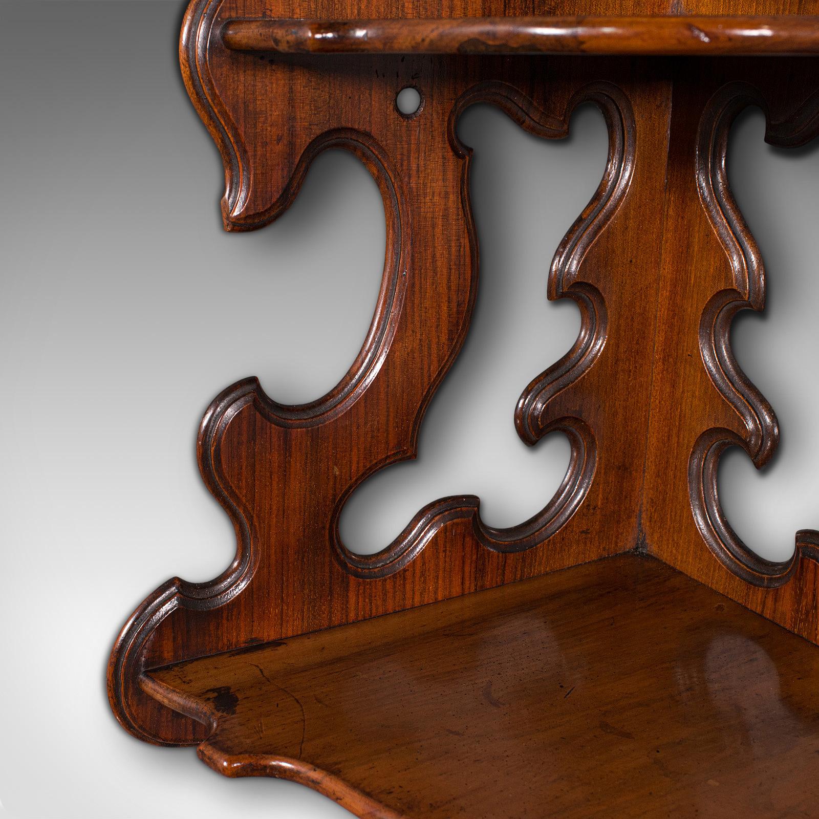 Antique 3 Tier Hanging Whatnot, English, Rosewood, Corner Wall Shelf, Victorian 3