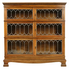 Vintage 3 Tier Leaded Glass Bookcase, Mahogany Simpoles Chapter Bookcase, B2430