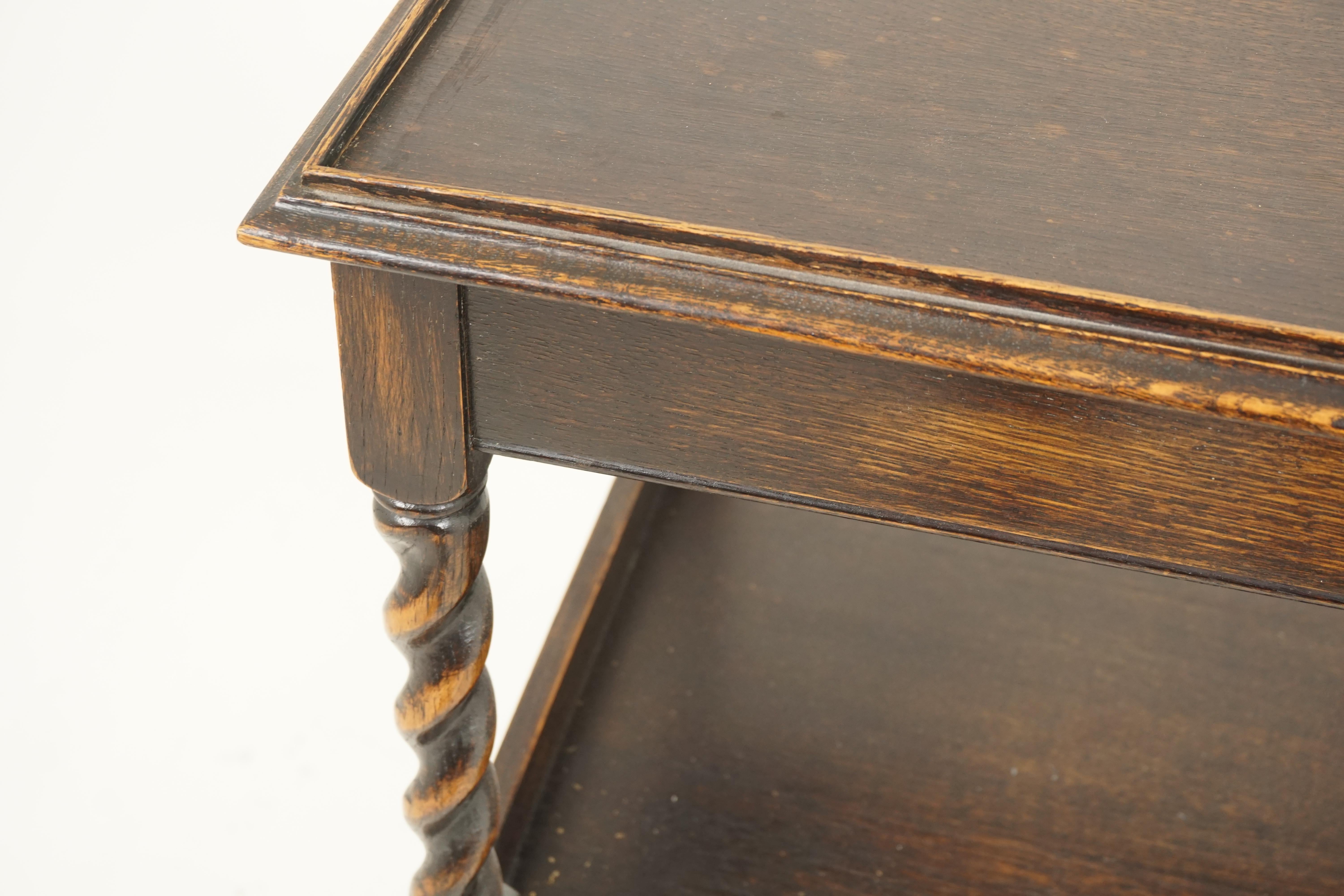 Early 20th Century Antique 3 Tiered Oak Barley Twist, Trolley, Serving Table, Scotland 1910, B2716