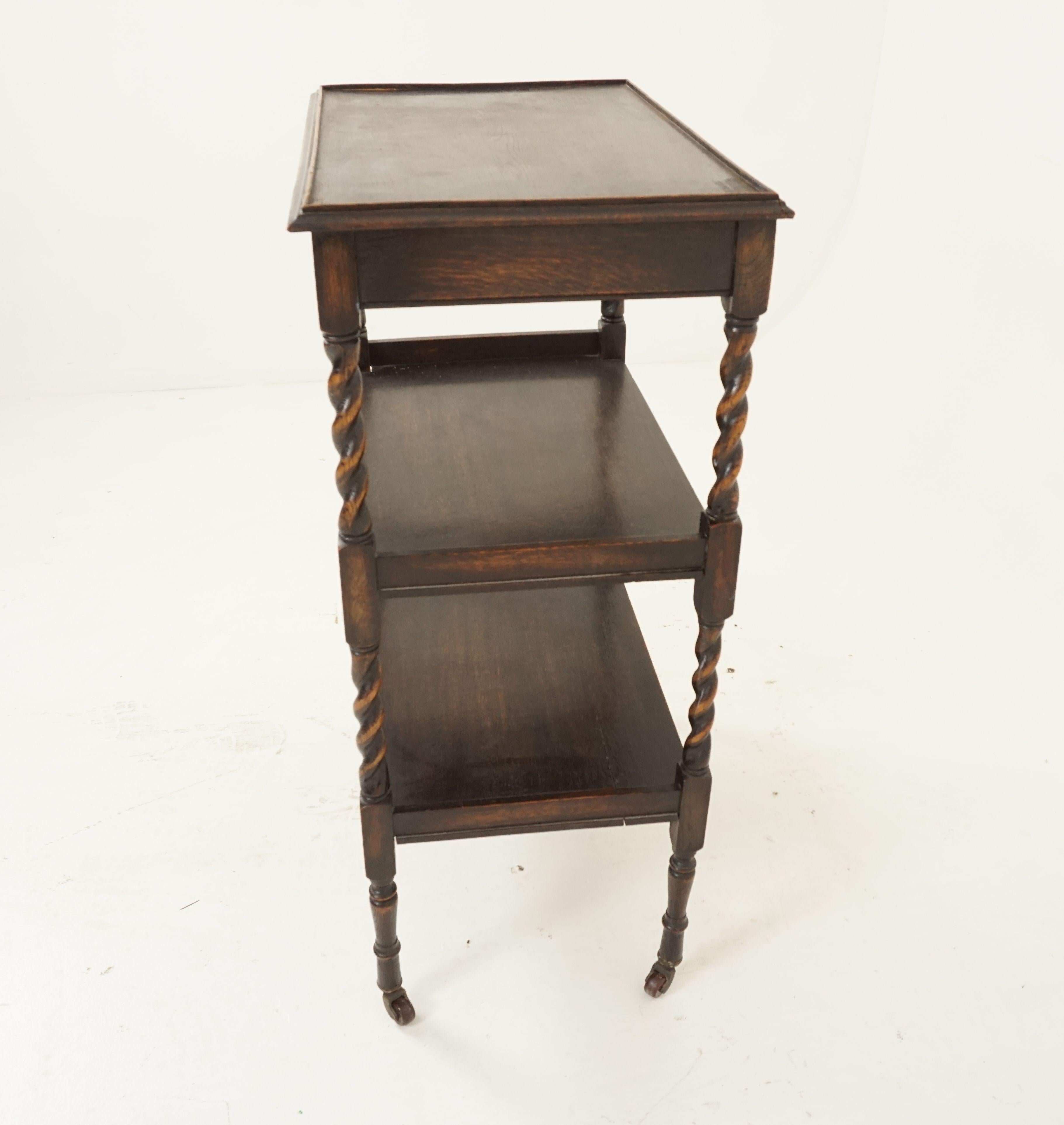 Antique 3 Tiered Oak Barley Twist, Trolley, Serving Table, Scotland 1910, B2716 2