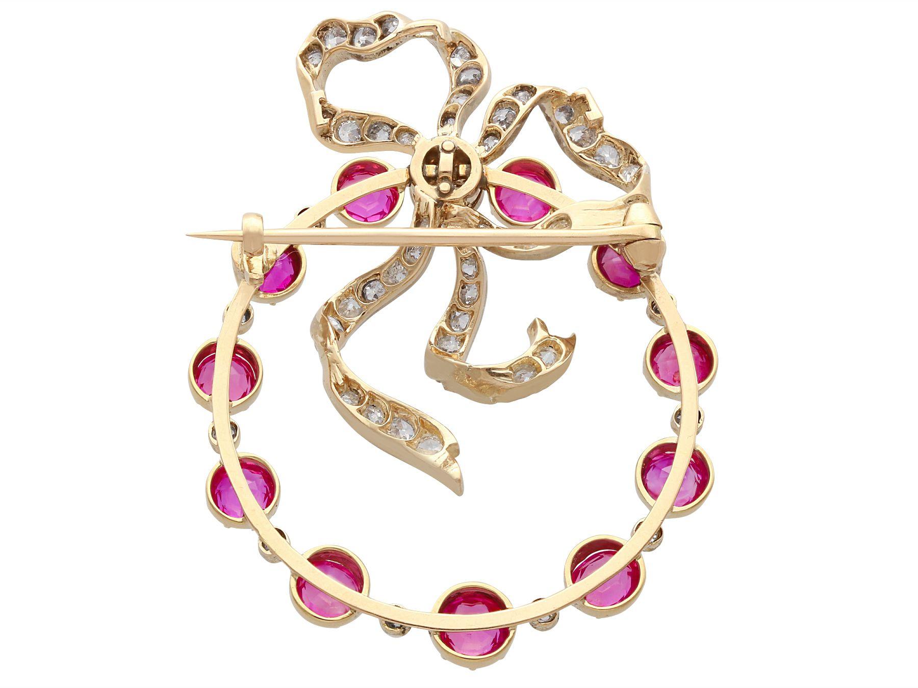 Women's or Men's Antique 3.00 Carat Burma Ruby and 1.02 Carat Diamond Yellow Gold Brooch For Sale
