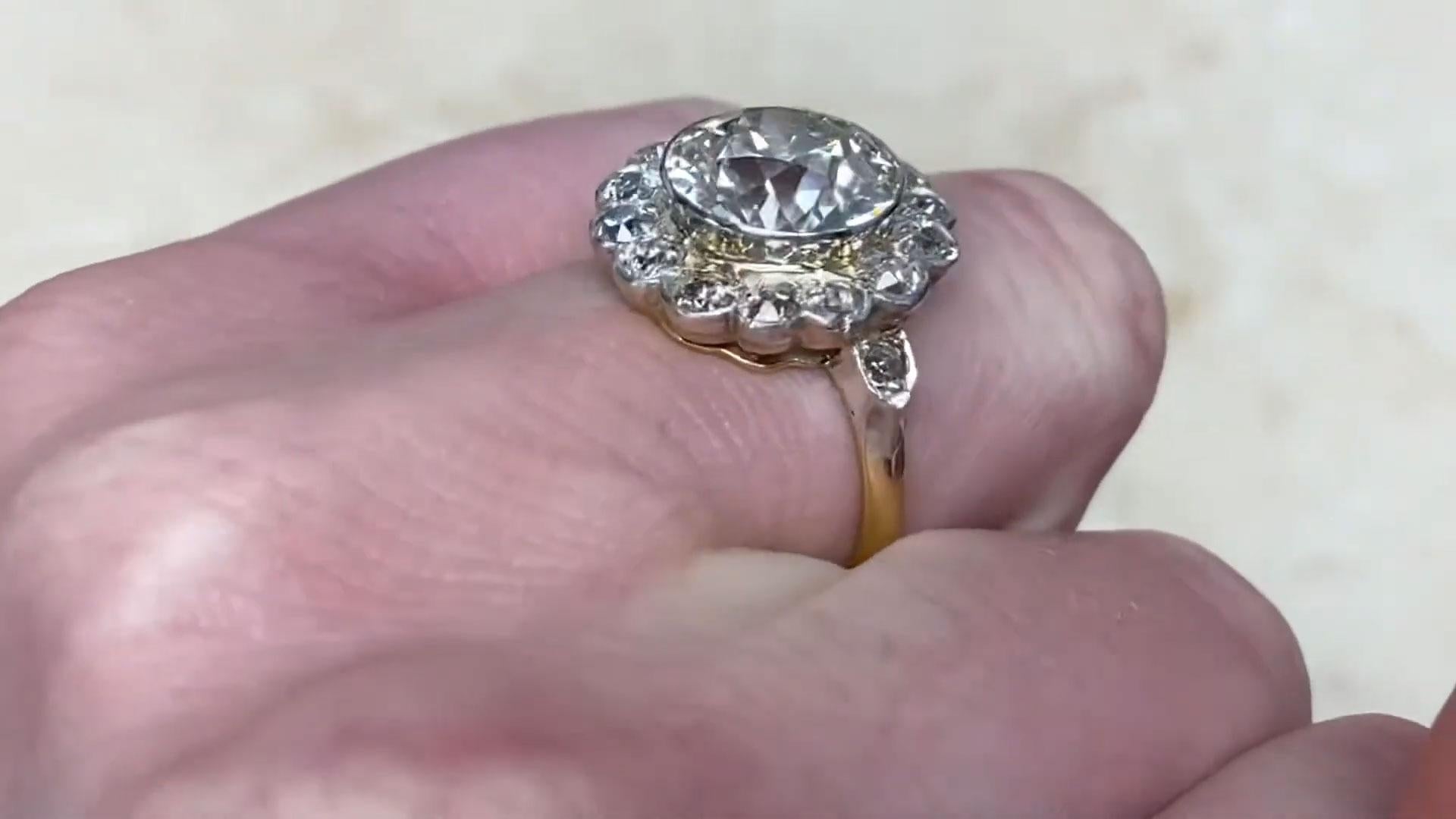 Bague grappe de diamants taille européenne ancienne (environ 3,00 carats), or 18 carats en vente 3