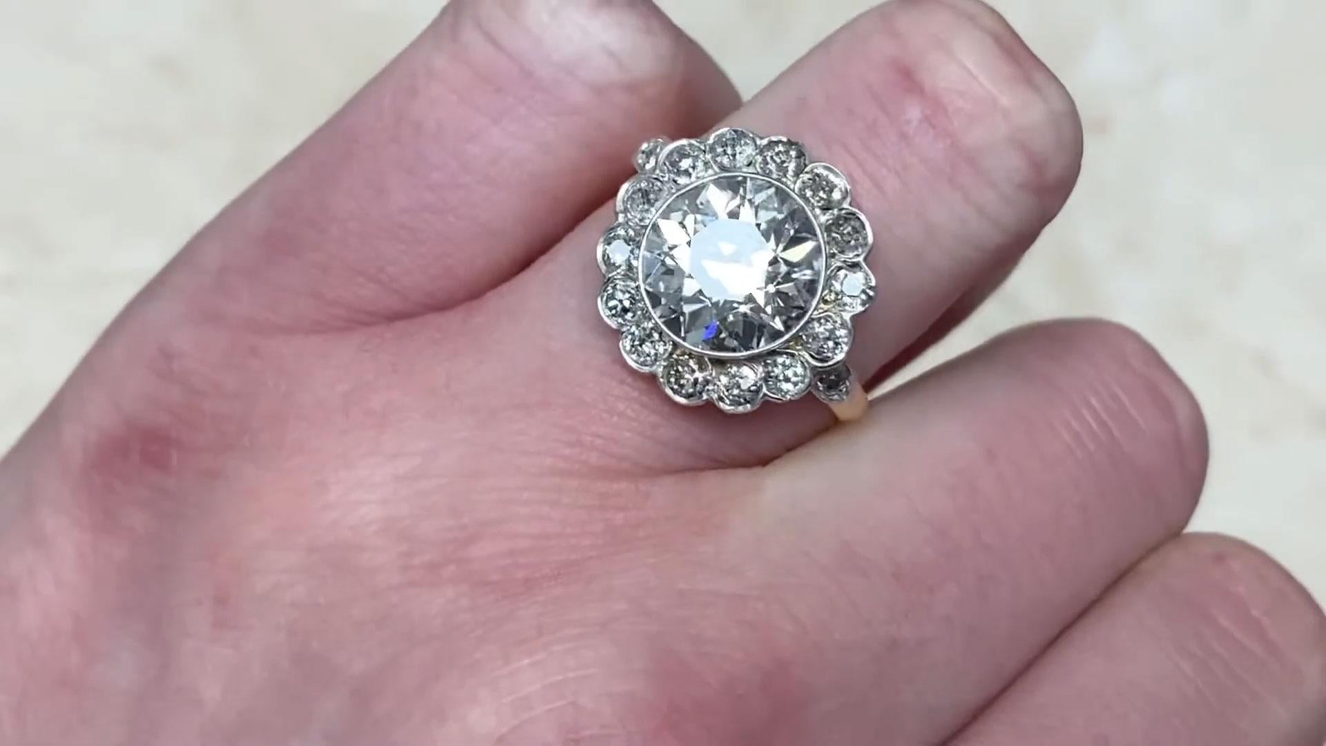 Bague grappe de diamants taille européenne ancienne (environ 3,00 carats), or 18 carats en vente 4