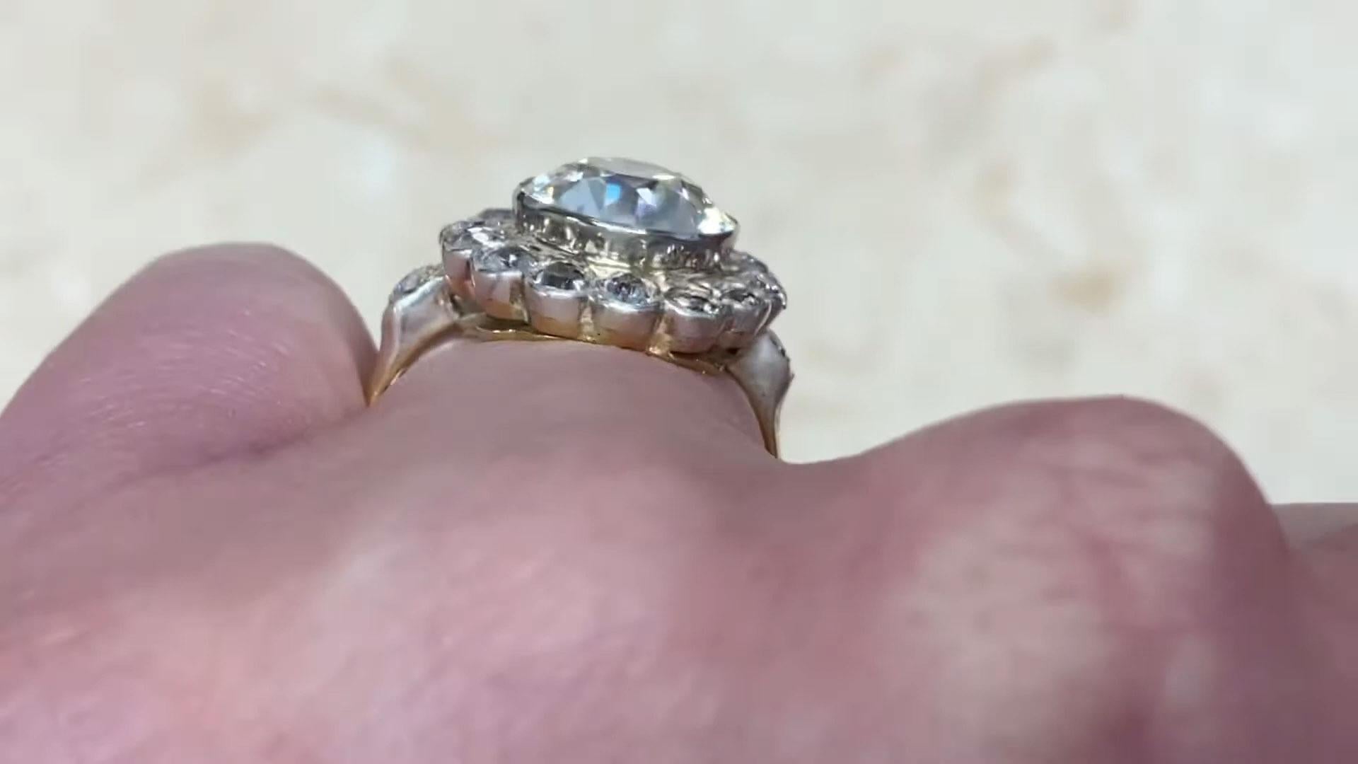 Bague grappe de diamants taille européenne ancienne (environ 3,00 carats), or 18 carats en vente 2