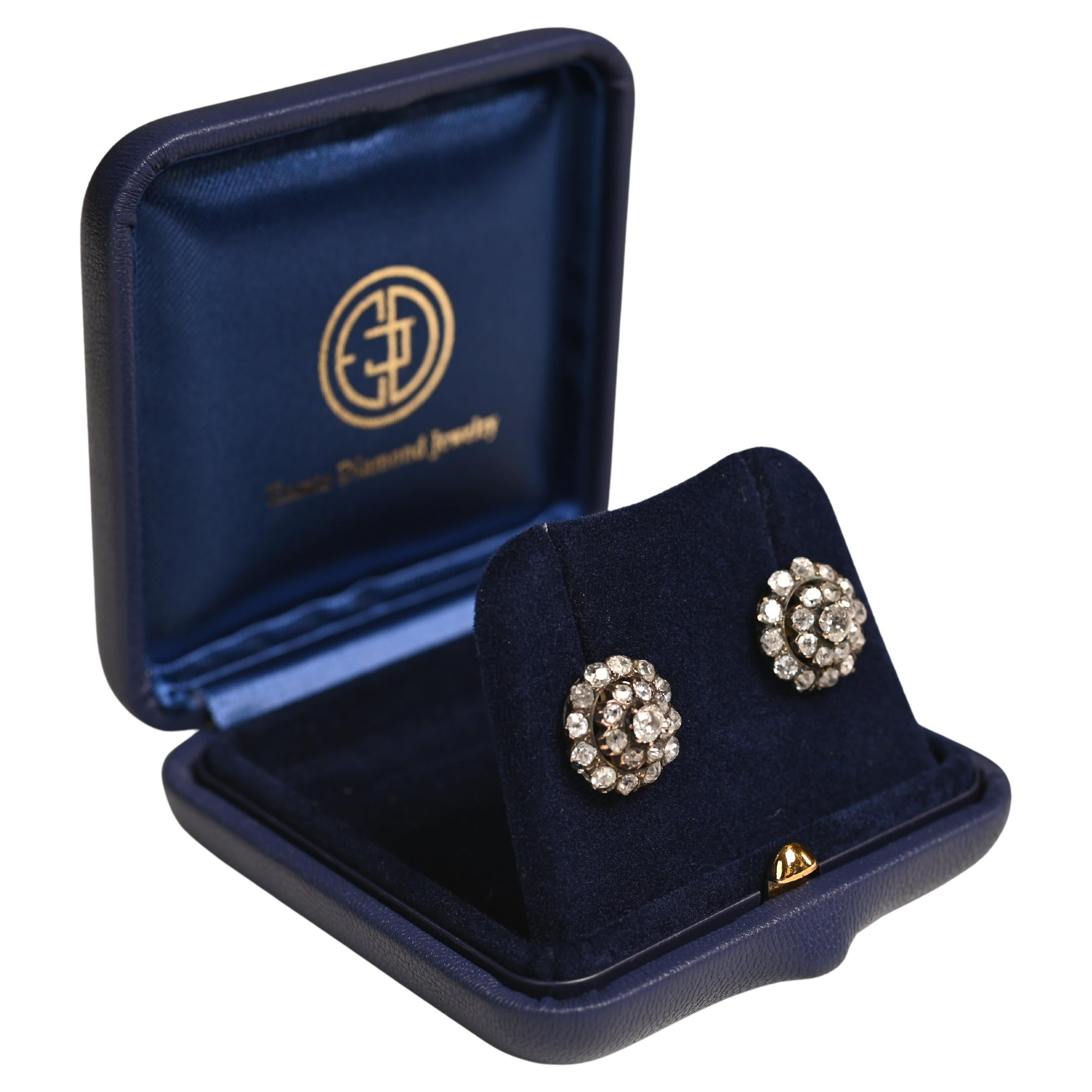Antique Old Mine Cut Diamond Earrings (Approx 3-Carats), 18k Yellow Gold