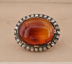 Antique 30.00 Ct Baltic Amber and Rose Cut Diamond Brooch