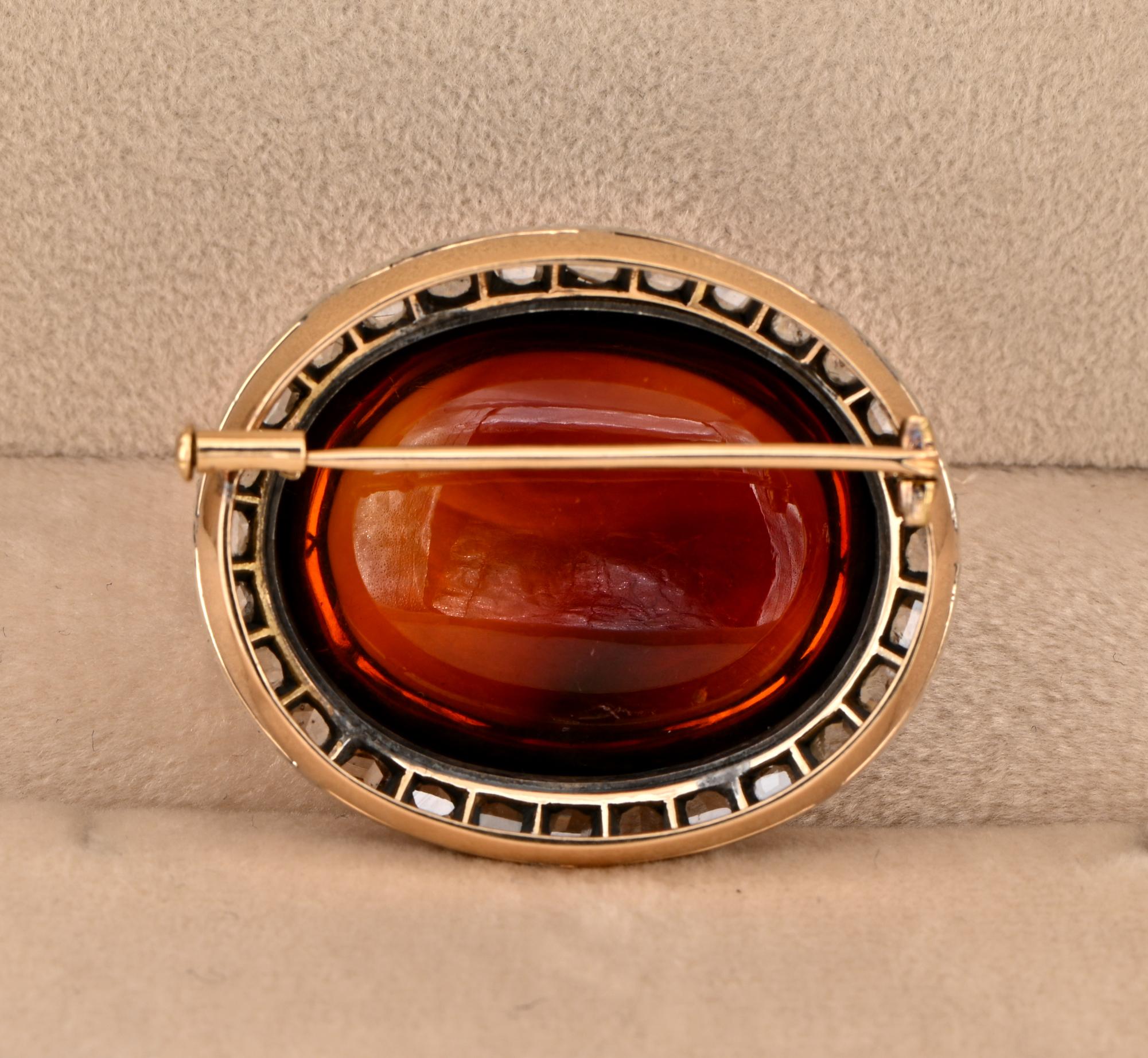 Antique 30.00 Ct Baltic Amber and Rose Cut Diamond Brooch For Sale 1
