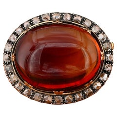 Antique 30.00 Ct Baltic Amber and Rose Cut Diamond Brooch