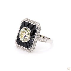 Anillo antiguo de oro con ónix y un diamante de 3,01 quilates de talla europea antigua