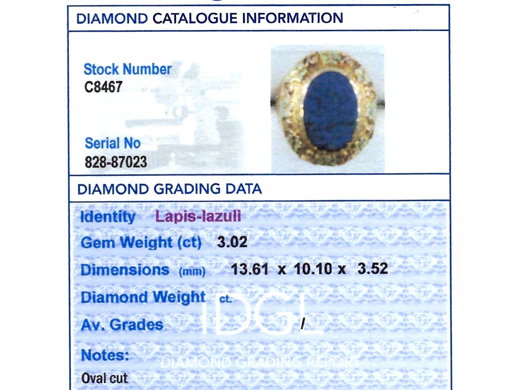 Bague médaillon ancienne en or jaune 15 carats et lapis-lazuli de 3,02 carats, c. 1880 en vente 6
