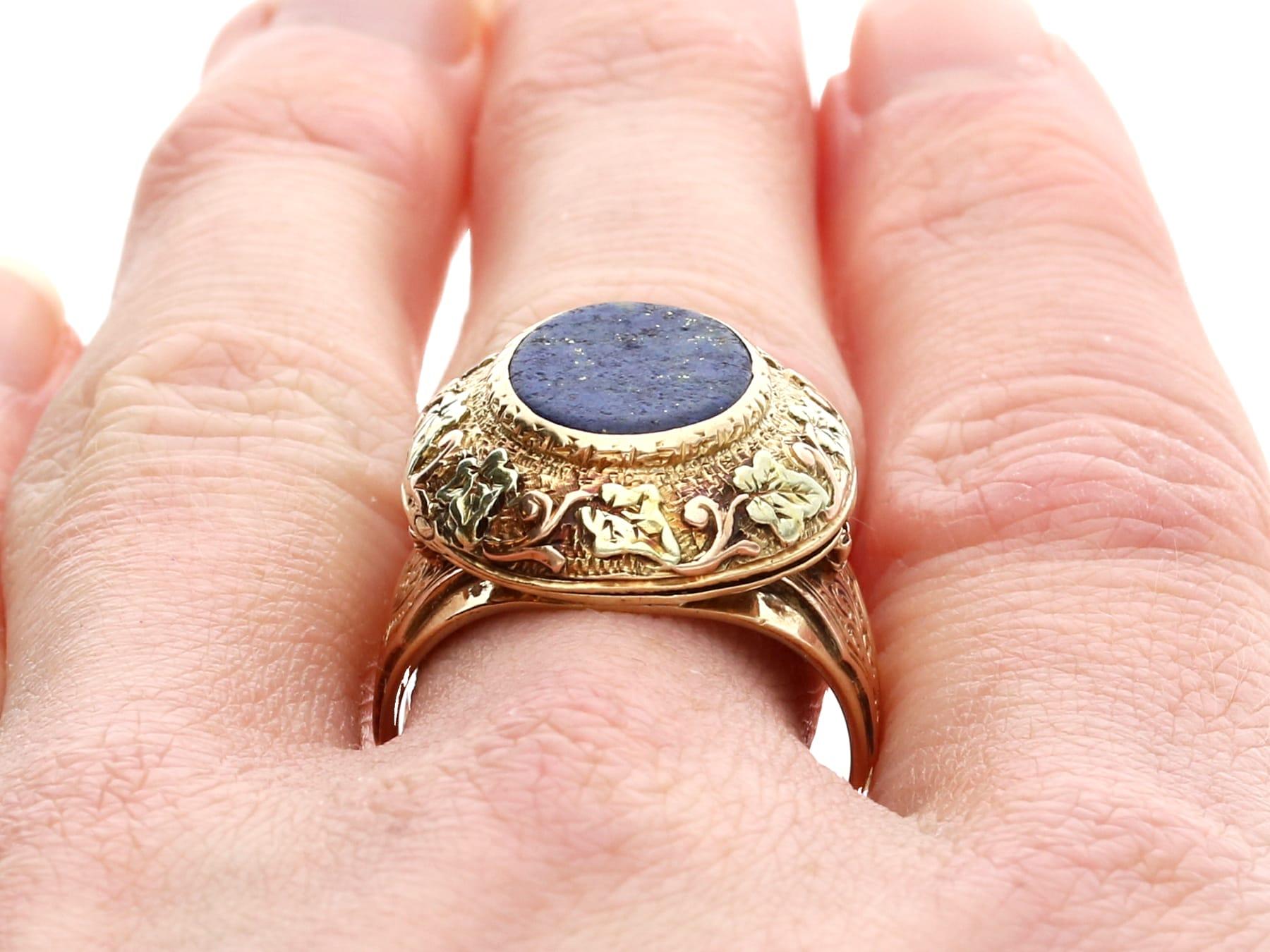 Antique 3.02Ct Lapis Lazuli and 15k Yellow Gold Locket Ring Circa 1880 For Sale 9