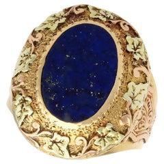 Bague médaillon ancienne en or jaune 15 carats et lapis-lazuli de 3,02 carats, c. 1880