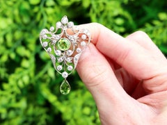 Antique 3.02Ct Peridot and 3.41Ct Diamond, 14k Yellow Gold Pendant / Brooch
