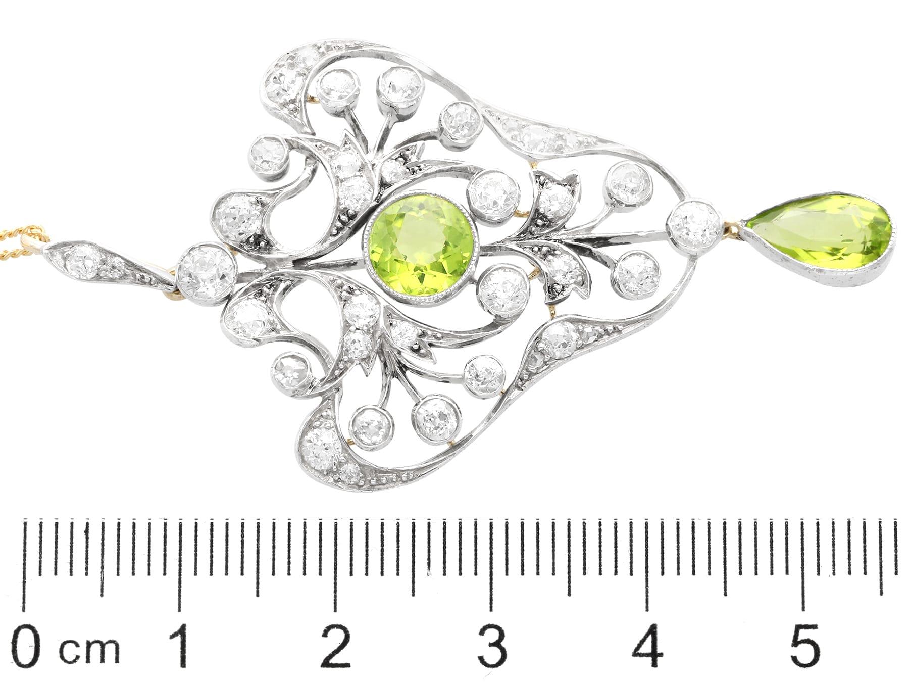Antique 3.02Ct Peridot and 3.41Ct Diamond, 14k Yellow Gold Pendant / Brooch For Sale 2