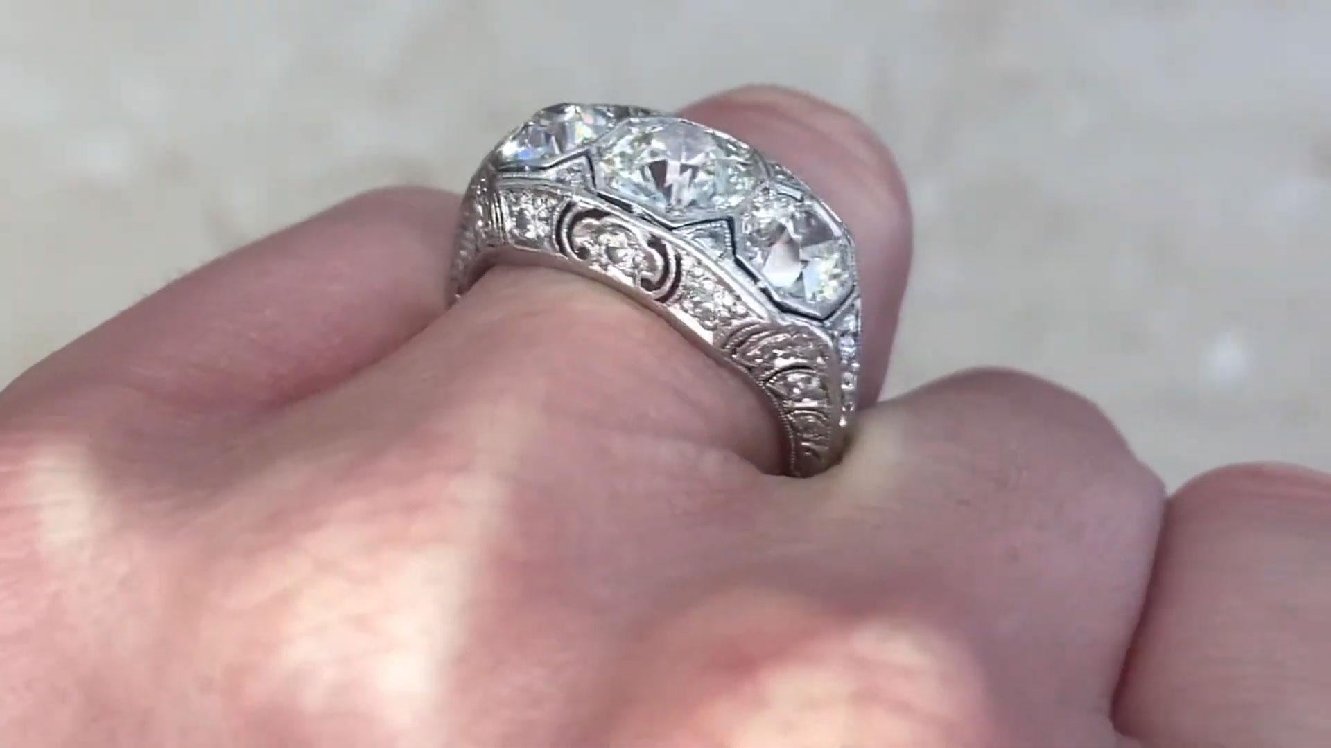 Art Deco Antique Old European Cut Diamond Three-Stone Engagement Ring (Approx 3.00-Carat) For Sale