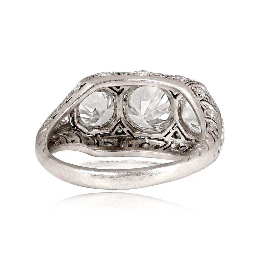 Old European Cut Antique 3.05 Carat Old Euro-Cut Diamond Engagement Ring, Platinum, circa 1930 For Sale