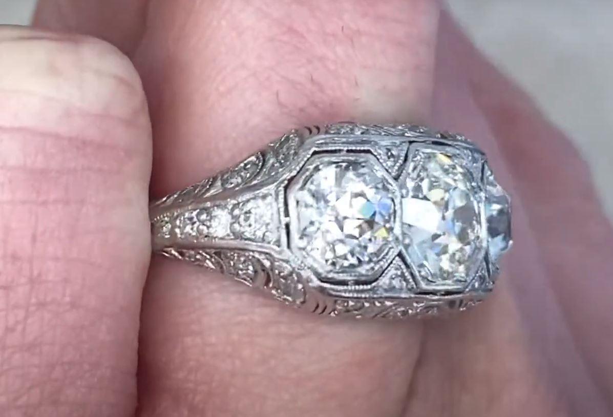 Women's Antique 3.05 Carat Old Euro-Cut Diamond Engagement Ring, Platinum, circa 1930 For Sale
