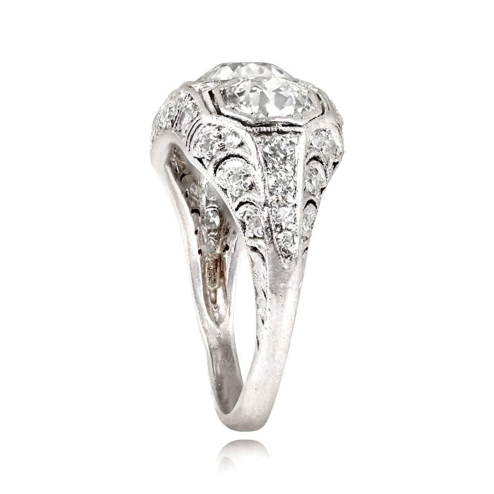 Art Deco Antique 3.05 Carat Old Euro-Cut Diamond Engagement Ring, Platinum, circa 1930 For Sale