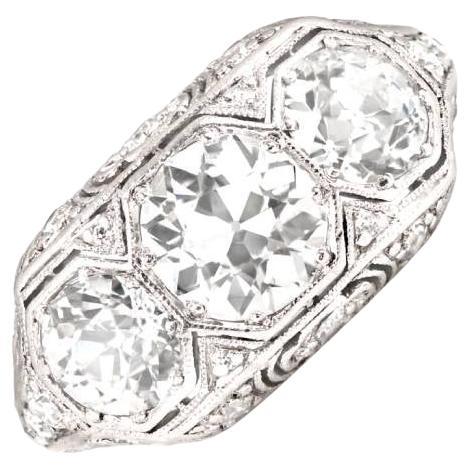 Antique 3.05 Carat Old Euro-Cut Diamond Engagement Ring, Platinum, circa 1930 For Sale