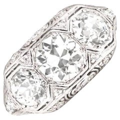 Antique 3.05 Carat Old Euro-Cut Diamond Engagement Ring, Platinum, circa 1930