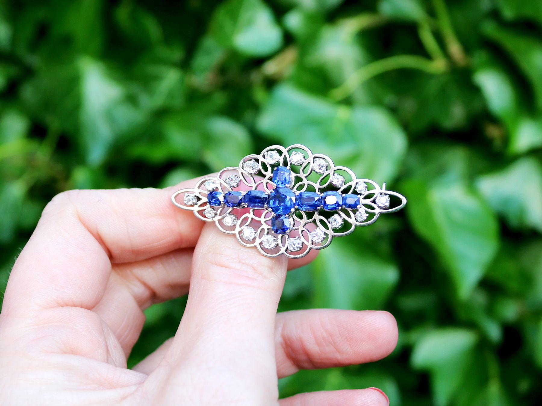 A stunning, fine and impressive antique 3.05 carat sapphire and 1.23 carat diamond, 9 karat white gold brooch; part of our diverse antique jewelry collection

This stunning, fine and impressive antique sapphire and diamond brooch has been crafted in
