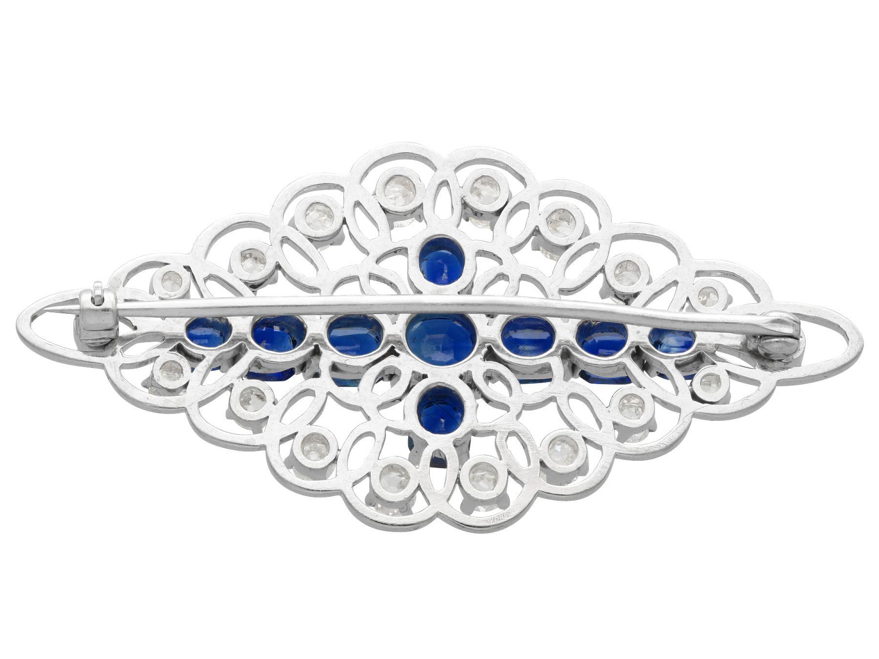 Women's or Men's Antique 3.05 Carat Sapphire and 1.23ct Diamond White Gold Brooch, circa 1935 For Sale