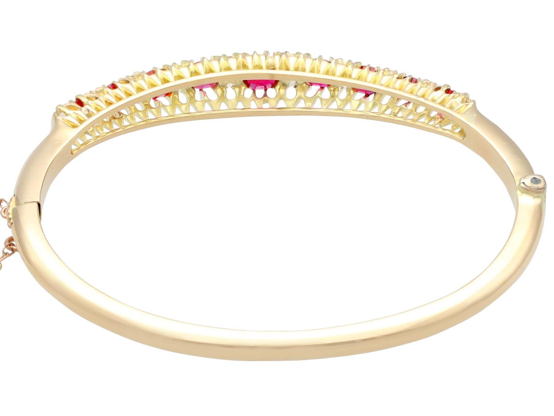 Women's or Men's Antique 3.06 Ct Thai Ruby and 0.47 Ct Diamond 15 Ct Yellow Gold Bangle For Sale