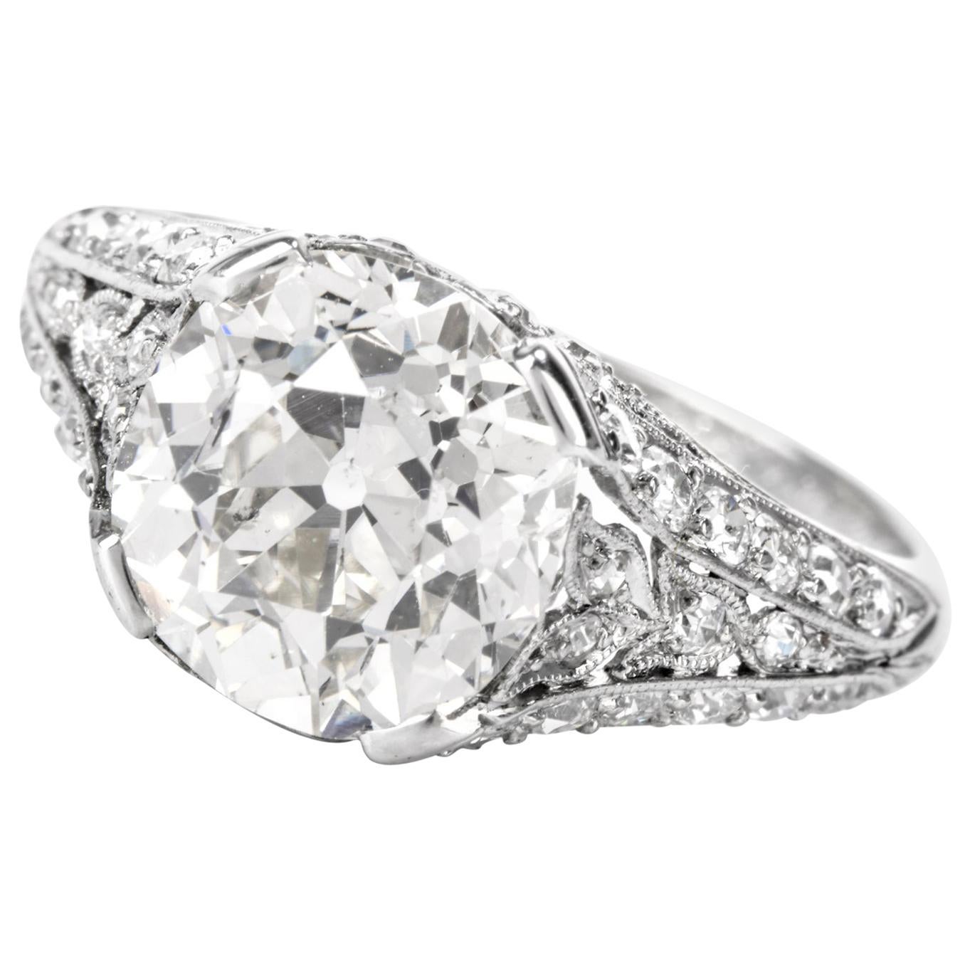 Antique 3.07 Carat Old European Cut Diamond Engagement Platinum Ring