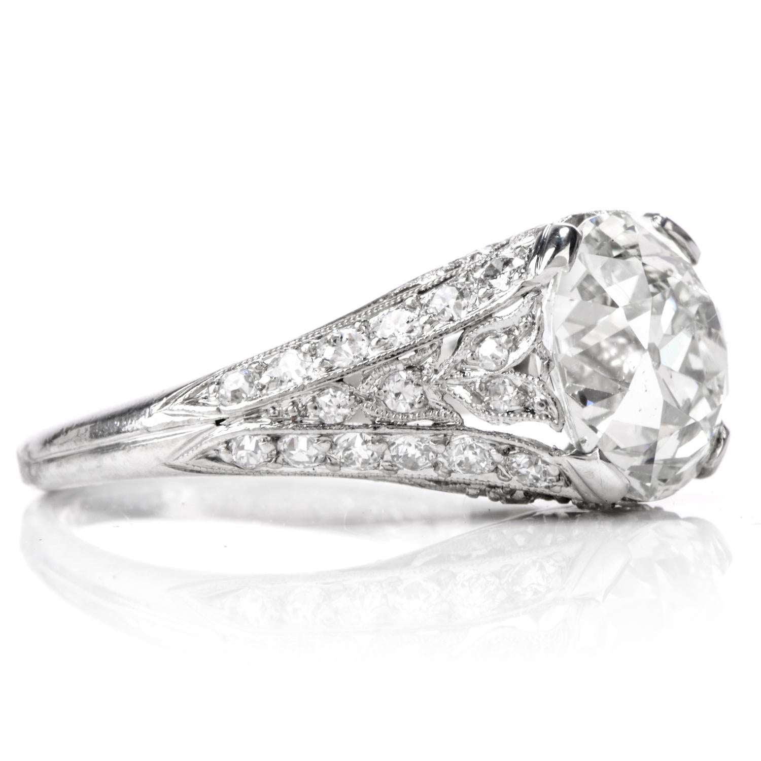 Antique 3.07 Carat Old European Cut Diamond Engagement Platinum Ring 1