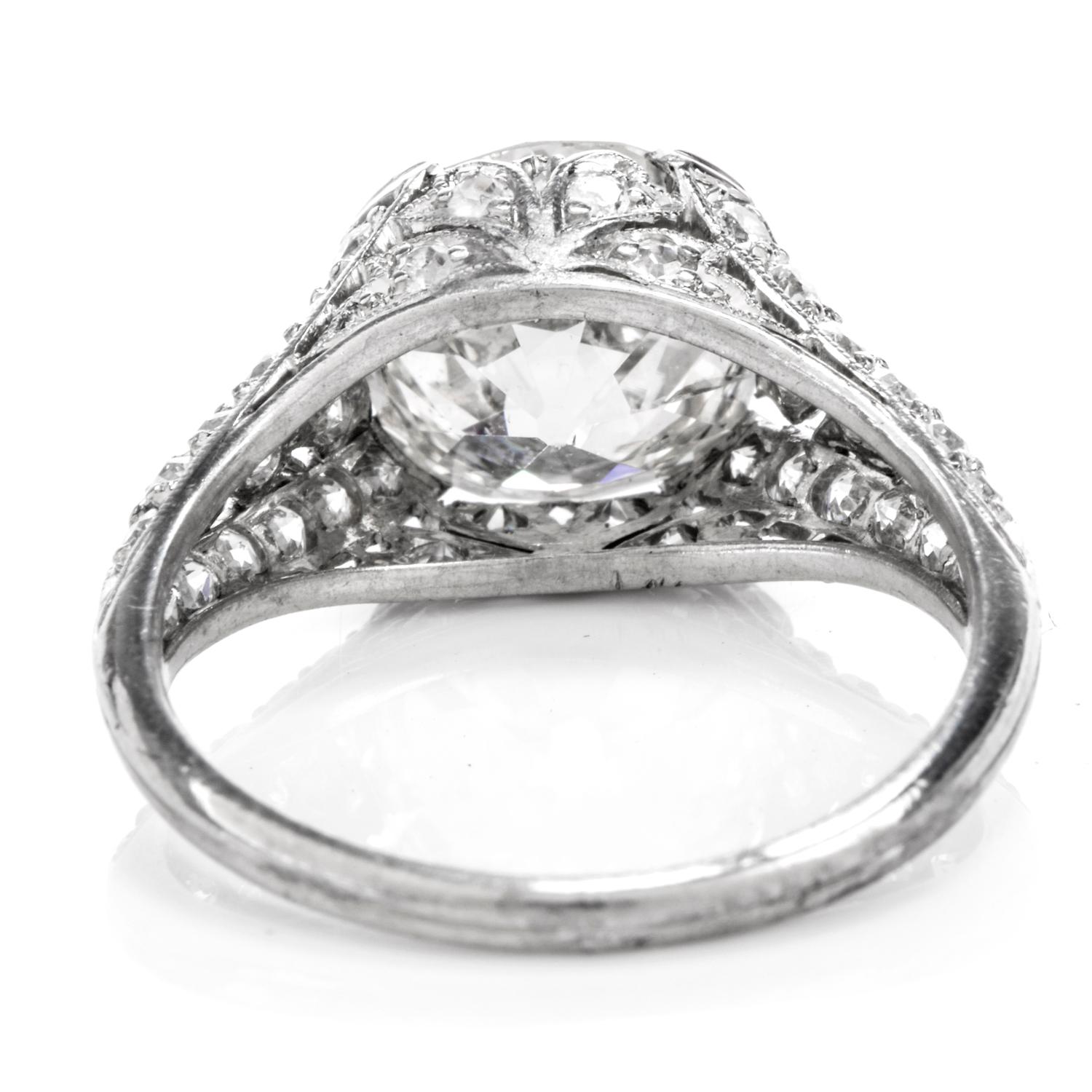 Antique 3.07 Carat Old European Cut Diamond Engagement Platinum Ring 2