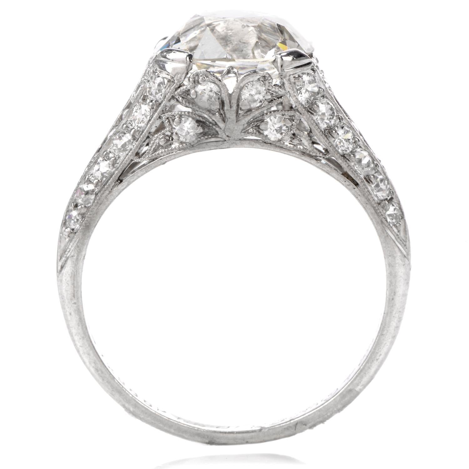Antique 3.07 Carat Old European Cut Diamond Engagement Platinum Ring 3