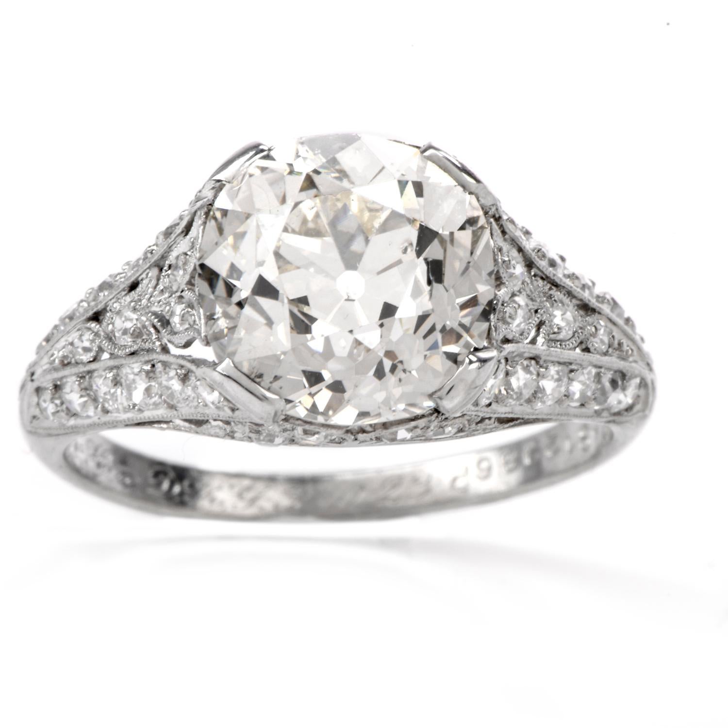 Antique 3.07 Carat Old European Cut Diamond Engagement Platinum Ring 4