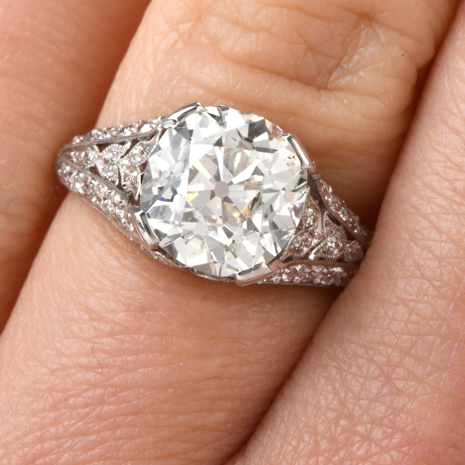 Antique 3.07 Carat Old European Cut Diamond Engagement Platinum Ring 5