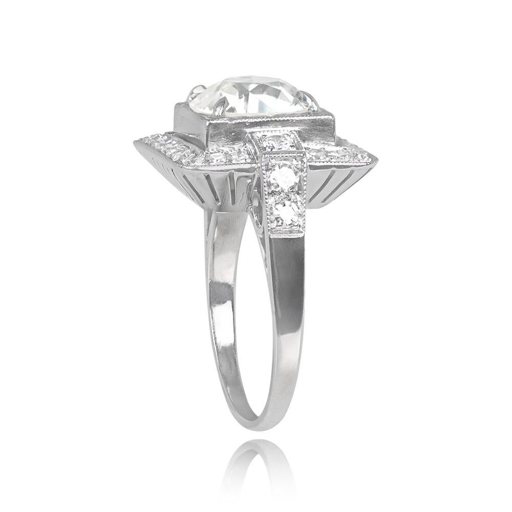 Art Deco Antique 3.07ct Old European Cut Diamond Engagement Ring, VS1 Clarity, Platinum For Sale