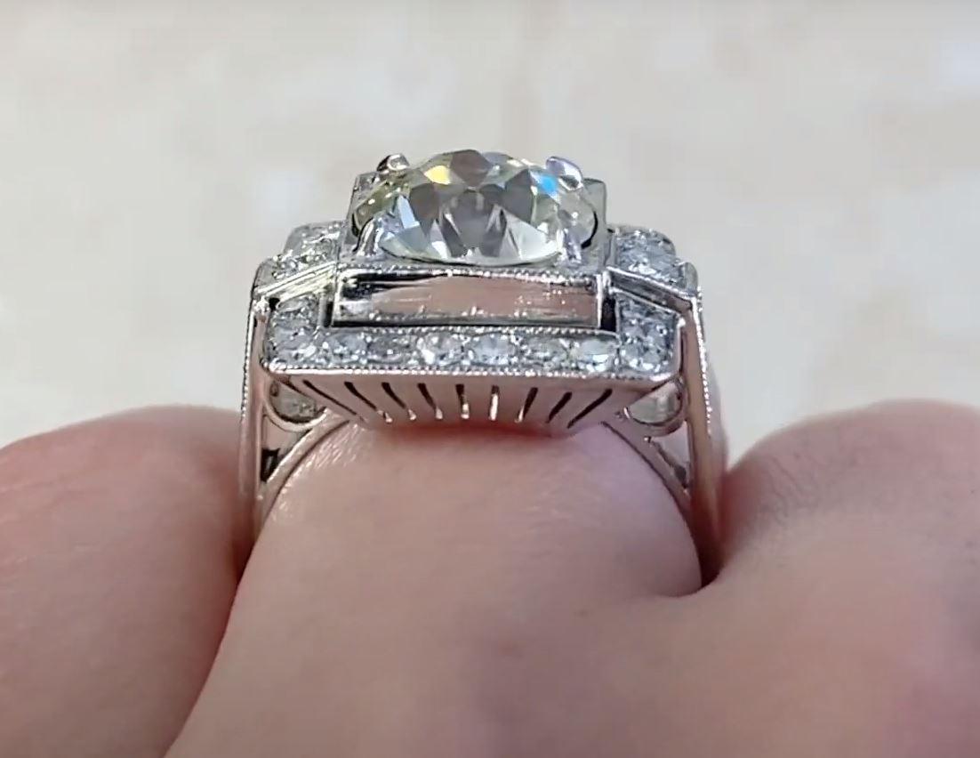 Antique 3.07ct Old European Cut Diamond Engagement Ring, VS1 Clarity, Platinum For Sale 3